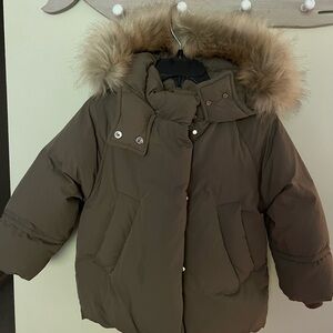 Zara Brown down Fur-Trimmed Puffer Jacket
